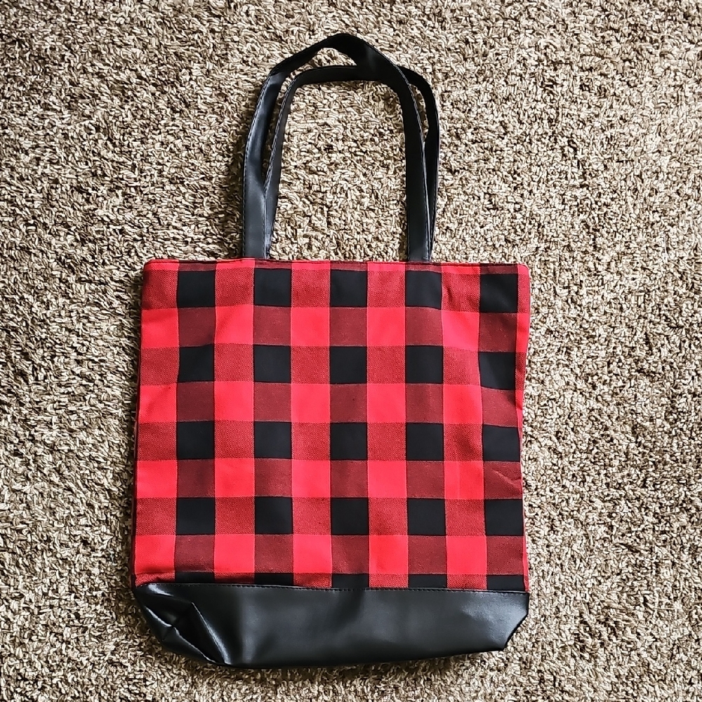 NWOT Red and Black Checkered Tote Bag
